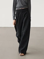 Wide-leg cotton and linen blend trousers