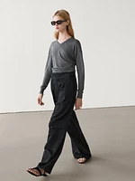 Wide-leg cotton and linen blend trousers