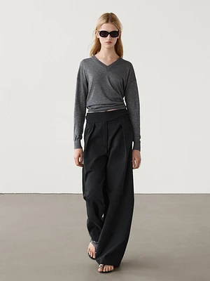 Wide-leg cotton and linen blend trousers