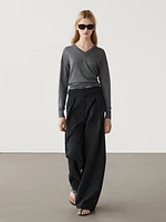 Wide-leg cotton and linen blend trousers