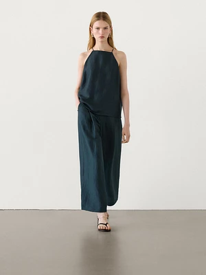 Wide-leg pleated co-ord trousers