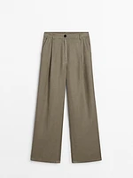 100% linen wide-leg trousers