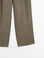 100% linen wide-leg trousers