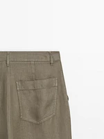 100% linen wide-leg trousers