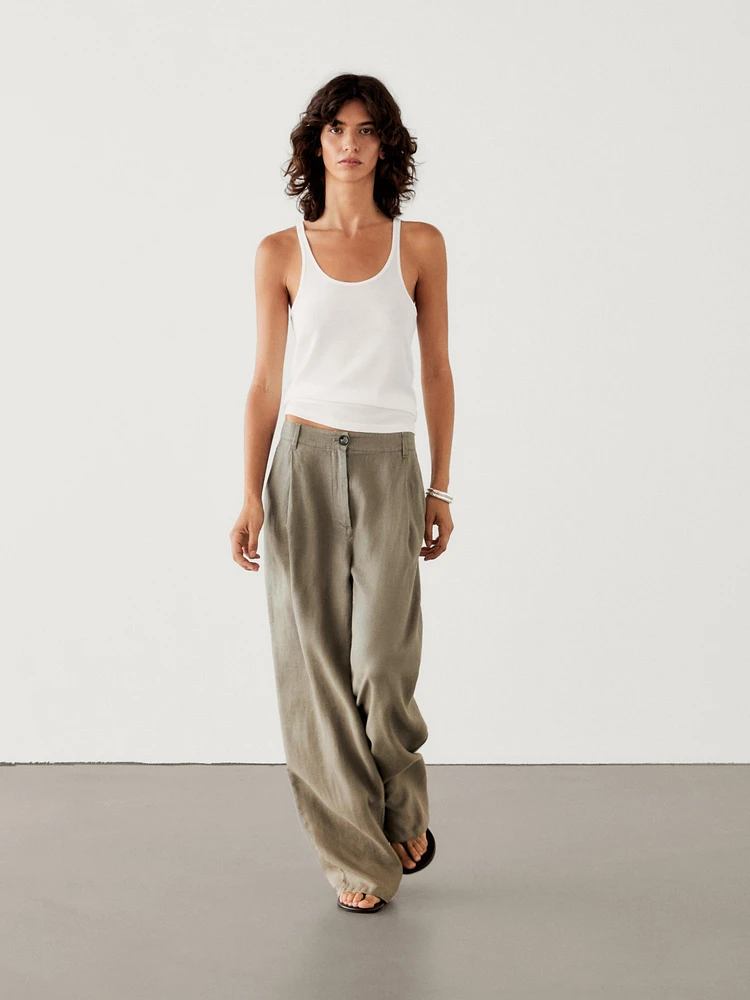 100% linen wide-leg trousers