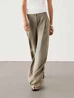 100% linen wide-leg trousers