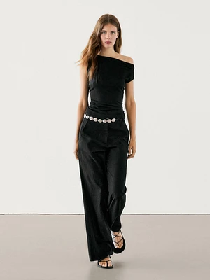 Linen blend flared trousers