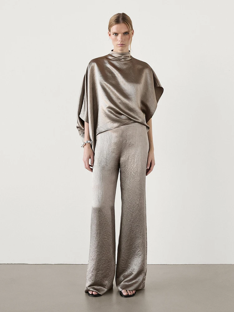 Satin trousers with clean waist