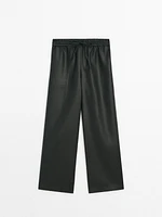 Waxed 100% linen wide-leg jogger trousers