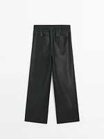 Waxed 100% linen wide-leg jogger trousers