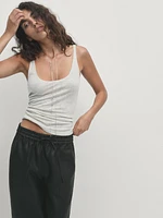 Waxed 100% linen wide-leg jogger trousers