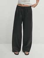 Waxed 100% linen wide-leg jogger trousers