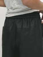 Waxed 100% linen wide-leg jogger trousers