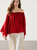 Ruffled blouse a ramie and lyocell blend