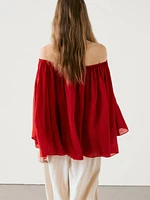 Ruffled blouse a ramie and lyocell blend