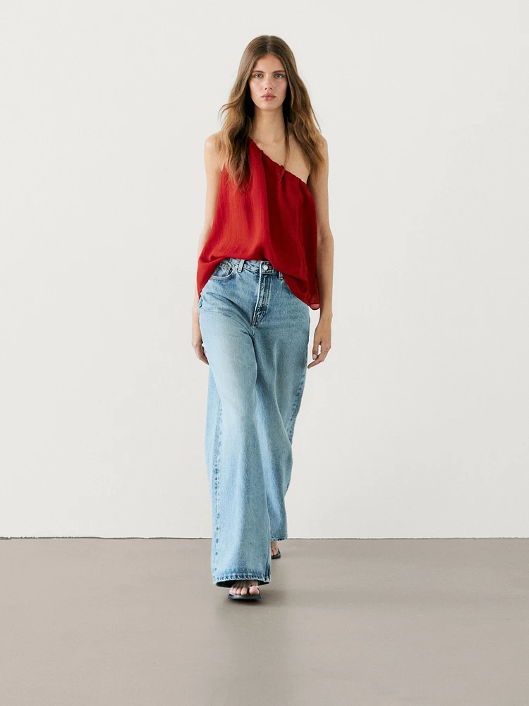 Ramie and lyocell blend top with asymmetric neckline