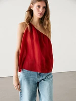 Ramie and lyocell blend top with asymmetric neckline