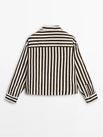 Striped cropped linen blend shirt with long sleeves