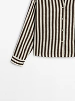 Striped cropped linen blend shirt with long sleeves