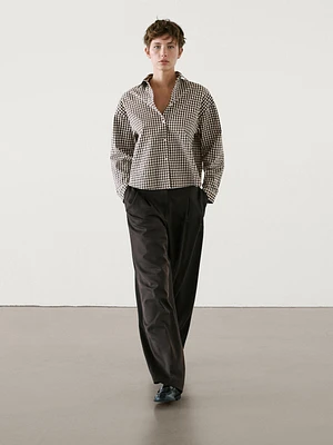 Cotton blend gingham shirt