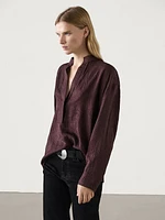 Stand collar shirt with opening