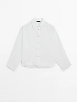 Cropped linen shirt with embroidered details