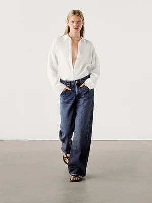 Cropped linen shirt with embroidered details