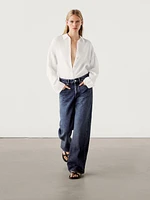 Cropped linen shirt with embroidered details