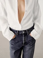 Cropped linen shirt with embroidered details