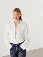 Cropped linen shirt with embroidered details