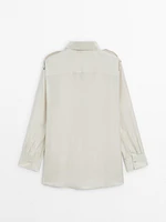 Flowing silk shirt with shoulder detail