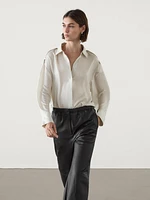 Flowing silk shirt with shoulder detail