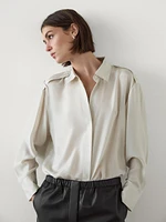 Flowing silk shirt with shoulder detail