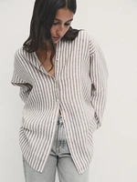 100% linen striped oversize blouse