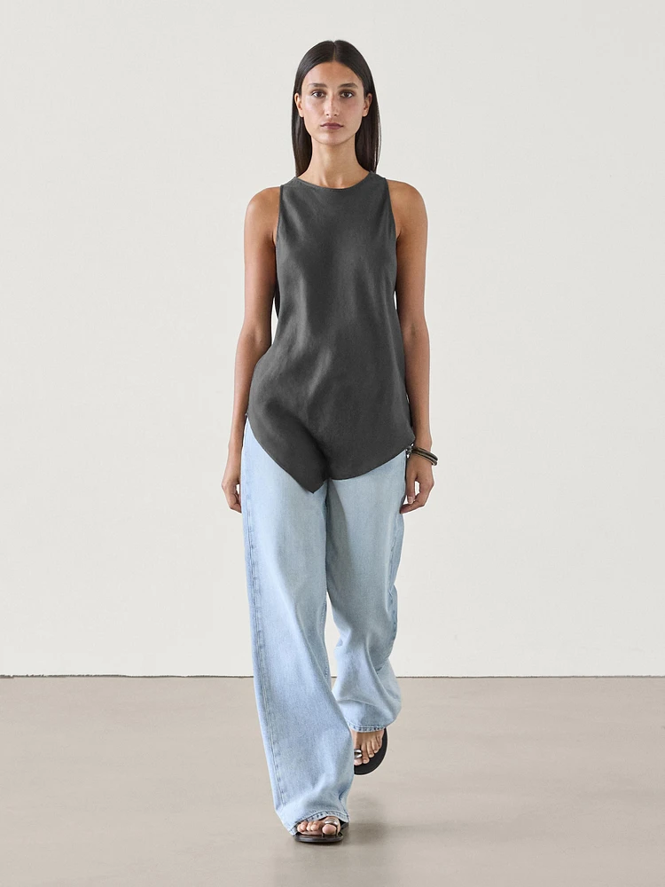 100% linen asymmetric top