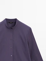 Poplin shirt with stand collar