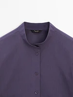 Poplin shirt with stand collar