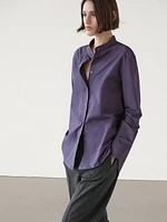 Poplin shirt with stand collar