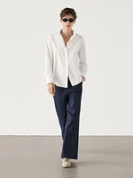 Cotton poplin shirt with hidden buttons