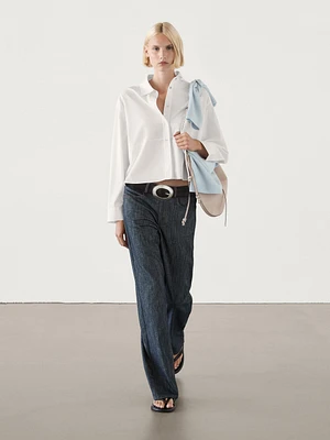 Cropped cotton poplin shirt