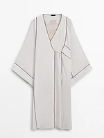 Linen blend kaftan with drawstring detail