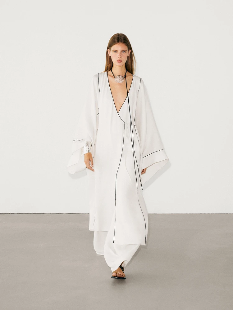 Linen blend kaftan with drawstring detail