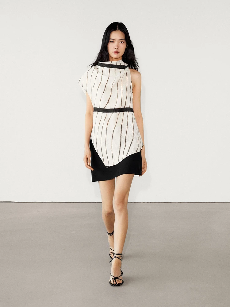 Stripe print top with asymmetric neckline