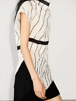 Stripe print top with asymmetric neckline