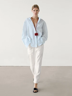 Poplin shirt with stand-up collar