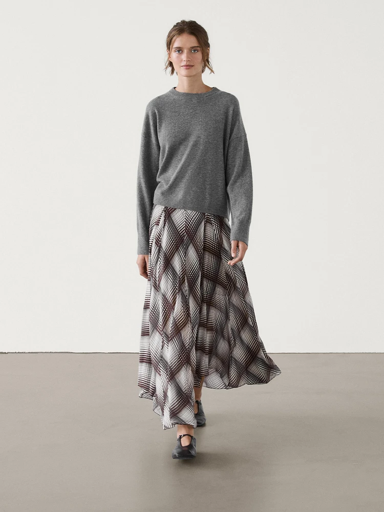 Long flared skirt with checked detail