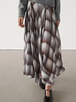 Long flared skirt with checked detail