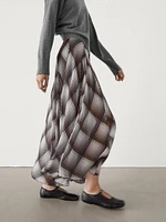 Long flared skirt with checked detail