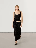 Straight midi skirt with embroidered detail