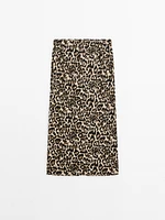 Animal print midi skirt with slit